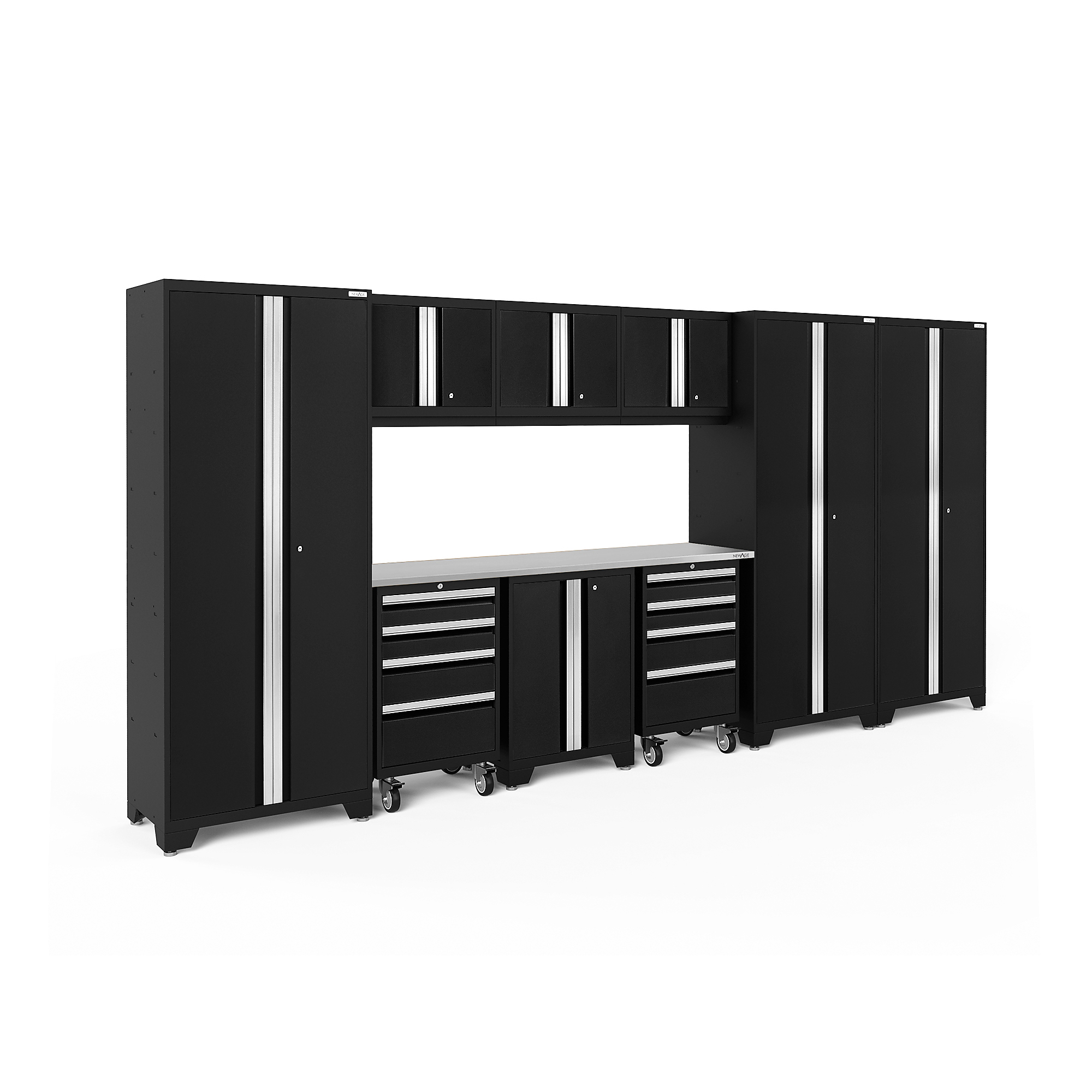 NewAge Products, Bold Series Black 10-Pc. Steel Garage Cabinet Set, Width 162 in, Height 76.75 in, Depth 18 in, Model# 63250